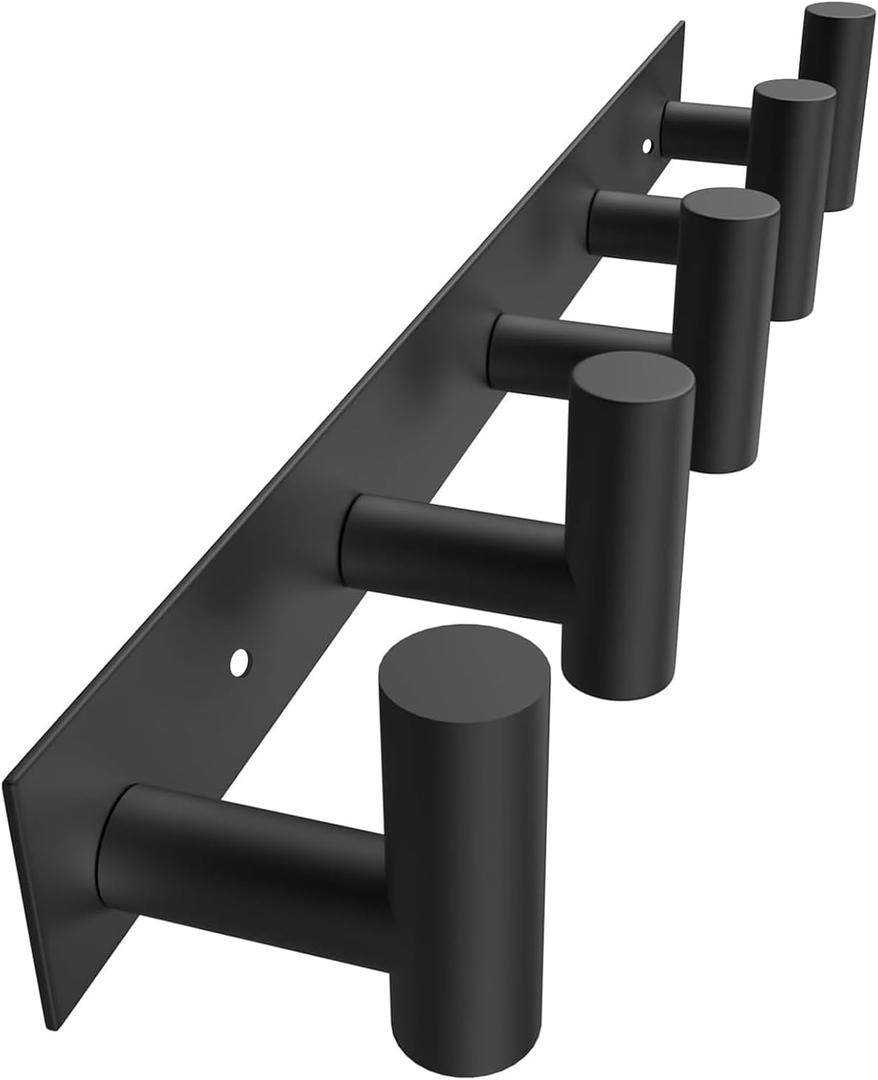 VAEHOLD Black Hat and Coat Wall Mount Rack 5 Hooks for Robes, Bags, Keys, and Towels Bathroom Towel Hanger Organizer