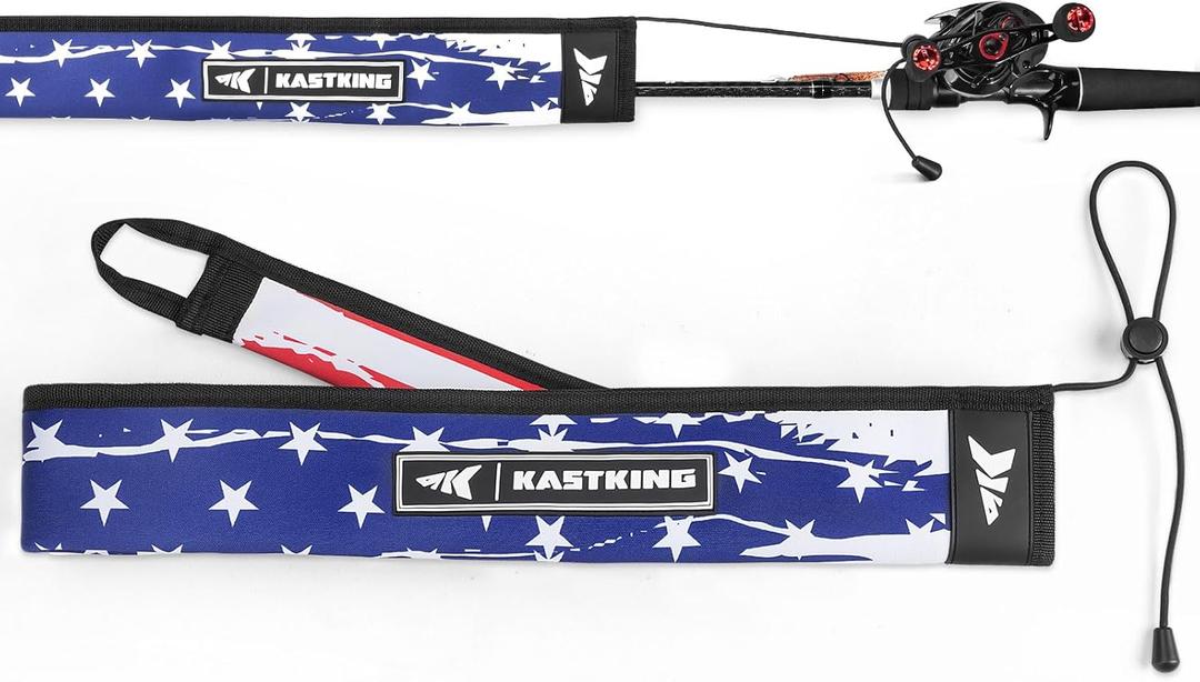 KastKing MeshGuard Rod Socks, Fishing Rod Sleeve, Neoprene Fishing Pole Sleeve, Fishing Rod Covers, Built-in Hanging Loop & Adjustable Lanyard, Fits Casting, Spinning, & Fly Rods (Flag 1 Pcs)