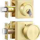 Haidms Brushed Gold Door Knob with Deadbolt, Zinc-Alloy Gold Exterior Door Knobs, Heavy Duty Brass Front Door Knob and Deadbolt Set(1 Pack)