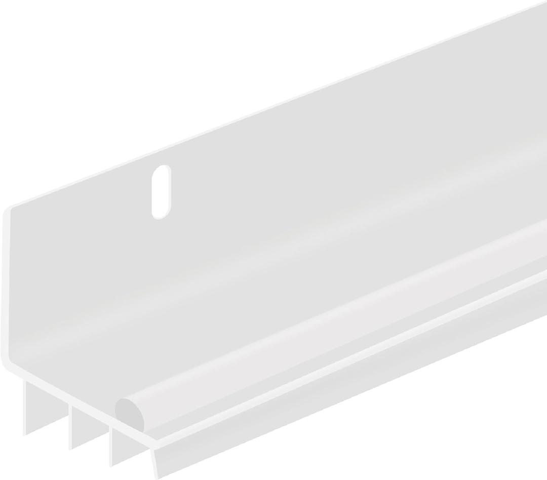 36″ L-Shaped PVC Door Bottom – Triple Vinyl Seals & Drip Cap – Fits 1-3/4″ to 2″ Doors – Fills 1/4″–1/2″ Gaps – Slotted Mounting Holes & Screws Included (White)