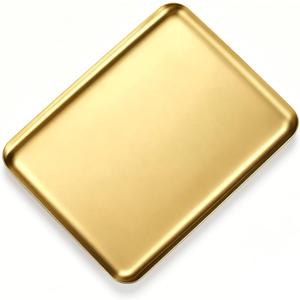 Small Gold Tray Stainless Steel, 8x6 Inch Rectangular Decorative Catchall Tray for Jewelry Perfume Keys, Home Decor Vanity Tray for Bathroom Kitchen Bedroom Organizer