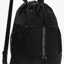 Valleycomfy Drawstring Gym Bag Sports Backpack With Shoe Compartment and Reflective Strips Black