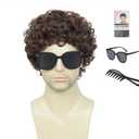 Short Afro Curly Wig for Men,Pelucas Para Hombres,Buddy the Elf Wig,Home Alone Costume (Medium Brown)