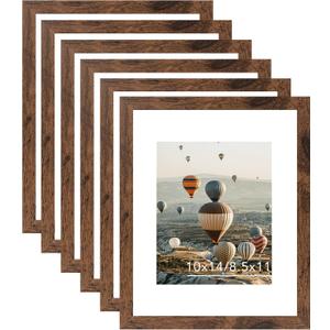 10x14 Picture Frame Set of 6 for 30 x 40 cm Diamond Art Painting, Display 8.5x11 with Mat or 10x14 without Mat, Wood 10 x 14 Wall Gallery Poster Photo Frames Bulk with 8.5x11 Mat,6 Pack, Deep Brown