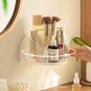 Makeup Brush Holder 360 Rotatable Cosmetic Organizer, Wall Mounted & Desktop Make Up Brushes Organizer with 6 Slots, Multifunction Stationery Desk Storage Holder (White)