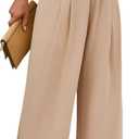 Womens Elastic High Waisted Wide Leg Pants Casual Loose Flowy Palazzo Pant Long Lounge Capri Trousers with Pocket (Beige, M)