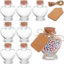 BENECREAT 8PCS 60ml Heart Shaped Glass Favor Jars with Cork Lids, Label Tags and String for Candy, Snacks Storage and Home Party Decortaion