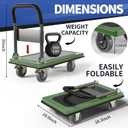 Upgraded Foldable Push Cart Dolly | 660 lbs. Capacity Moving Platform Hand Truck | Heavy Duty Space Saving Collapsible | Swivel Push Handle Flat Bed Wagon - Green