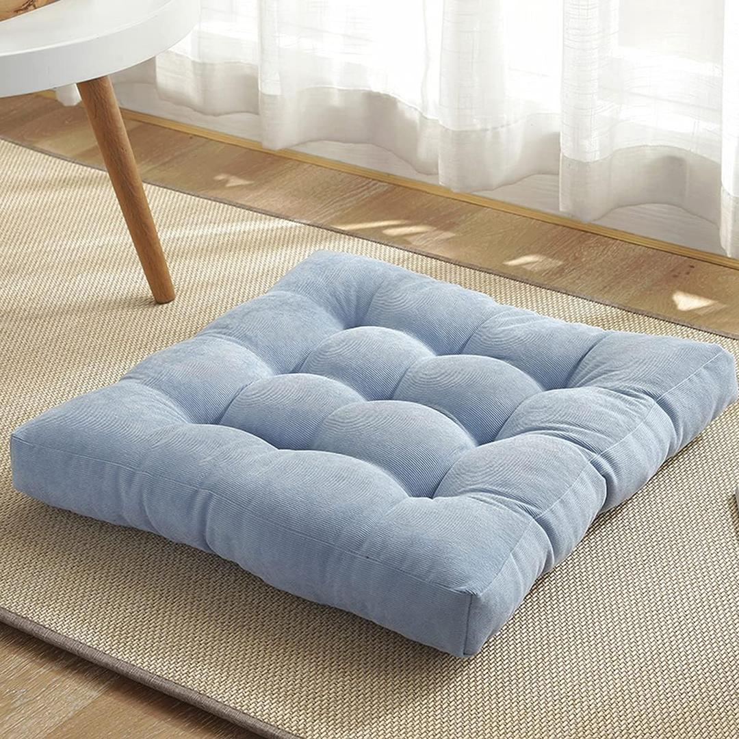Corduroy Thick Square Seat Cushion Patio Chairs Pad Outdoor Superior Breathable Comfort and Softness Outside Seat Cover Washable,20" L X 20" W X 3.5" H (Light Blue)
