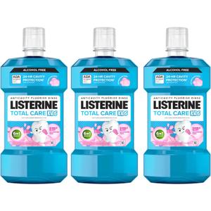 Listerine Total Care Kids Mouthwash, ADA Accepted, Alcohol-Free Anticavity Fluoride Mouthwash, Children's Mouthwash for Cavity Protection and Fresh Breath, Bubblegum Flavor, 500 mL, Pack of 3