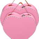 Teenyyou Set of 2 Valentine‘s Day Heart Paper Suitcases Pink Heart Paperboard Suitcases with Handles Decorative Cardboard Storage Boxes Suitcase Favor Candy Gift Boxes