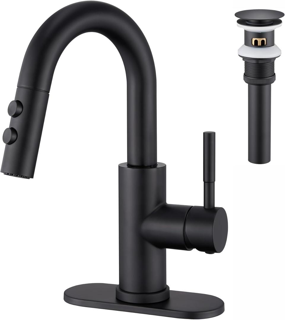 GICASA Copper Kitchen Faucet, Solid Brass Matte Black Kitchen Faucet, Heavy Duty Spring Pre-Rinse Single Handle Kitchen Faucets with Pull Down Sprayer and Pot Filler, Commercial Style Sink Faucet