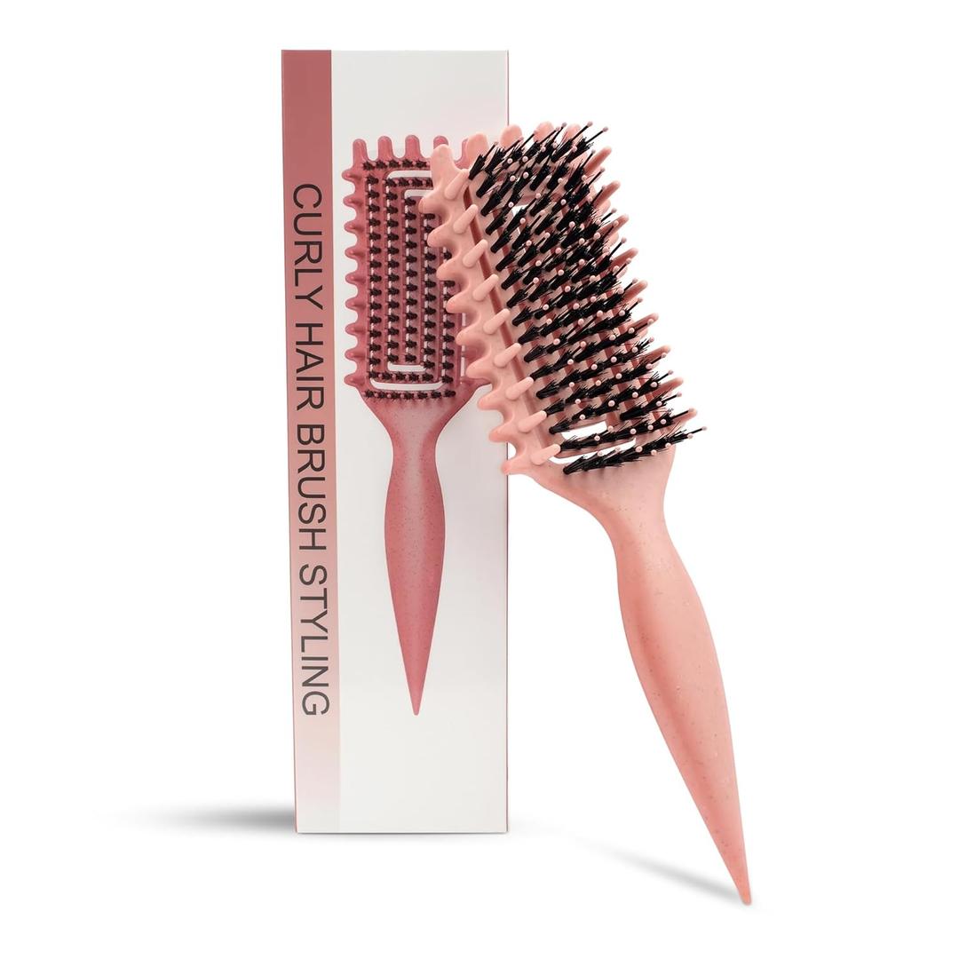 Curly Hair Brush Defining, Vented Curl Defining Brush for Effortlessly Detangling Shaping and Styling Women's Men's Curls on All Wet or Dry Hair Types, Reduces Frizz (Beige)