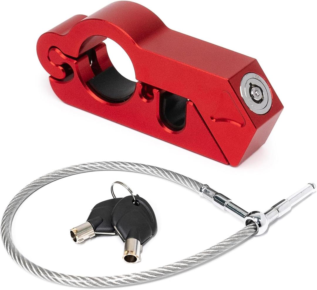 2 in 1 Motorcycle Lock with 2 Keys, Handlebar Lock & Helmet Lock Combo, Heavy Duty Anti-Theft Locking Device for Scooters, ATVs, Electric Bikes, Red
