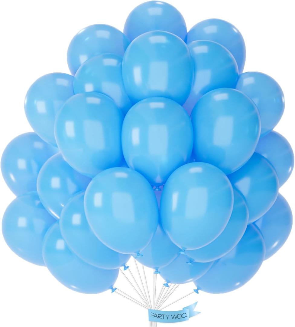 PartyWoo Light Blue Balloons 50pcs 12 Inch Baby Pastel Blue Latex Helium Balloons for Baby Shower Wedding Gender Reveal Graduation Mermaid Birthday Pool Anniversary Beach Party Decorations Blue