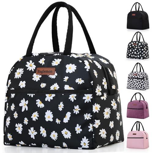 Baglemon Insulated Lunch Bag for Women Men, Lunch Containers Reusable High Capacity Lunch Tote Bags for Work Picnic (Blackdaisy)