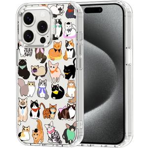 MOSNOVO Case for iPhone 15 Pro, [Buffertech 6.6ft Military-Grade Drop Protection] [Anti Peel Off Tech] Clear TPU Bumper Phone Case Cover Design - Cute Cats