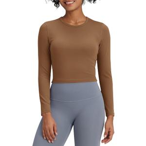 G4Free BareFeel Long Sleeve Workout Tops for Women Slim Athletic Gym Yoga Shirt Cropped Basic Tight Shirt (S)