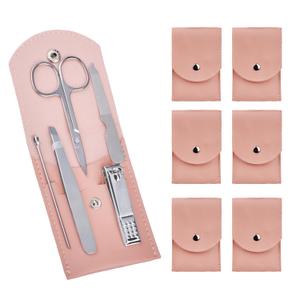 6 Sets Pack Travel Manicure Set Professional Nail Clipper Kit-5 Pieces Stainless Steel Manicure Kit, Women Men Grooming kit With Nail Care Tools Beauty Scissors Tweezers (Silver Pink)
