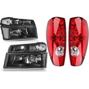 Black Tail Light Assembly & Headlights Combo for 2004 2005 2006 2007 2008 2009 2010 2011 2012 Chevy Colorado GMC Canyon Replacement Head Rear Brake Tail Lights Lamps, OE Style, Clear Lens