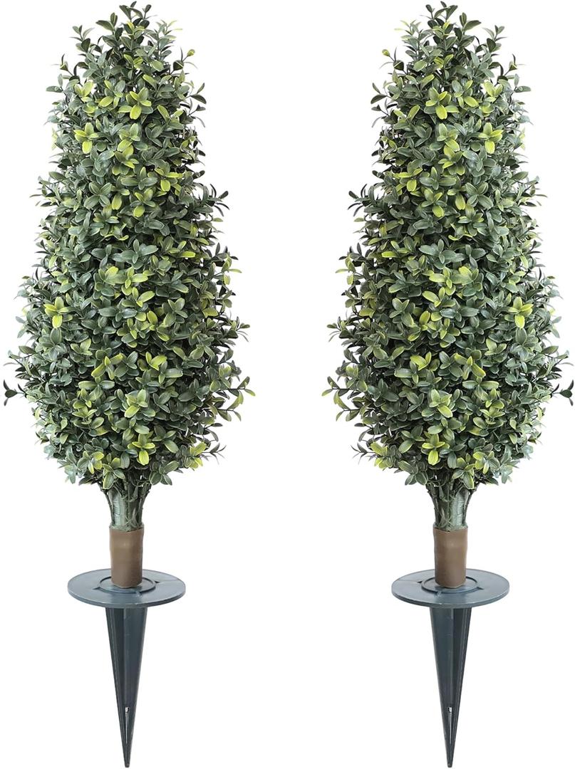 30inch Artificial Boxwood Plant with Ground Spike, Topiary with Stake for Outdoor (Set of 2)