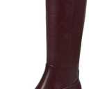 ISNOM Knee High Boots Women Chunky Low Heel Square Toe Elastic Boots Side Zipper Faux Leather Fall Long Tall Boot (7.5, Burgundy-block Heels)
