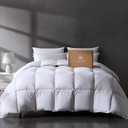 Pacific Coast Luxury White Goose Feather Down Fiber Comforter Queen Size, All Season Hotel Collection Duvet Insert, Ultra Soft, Breathable Bedding Comforter with 8 Corner Tabs, 90x90 Inch White