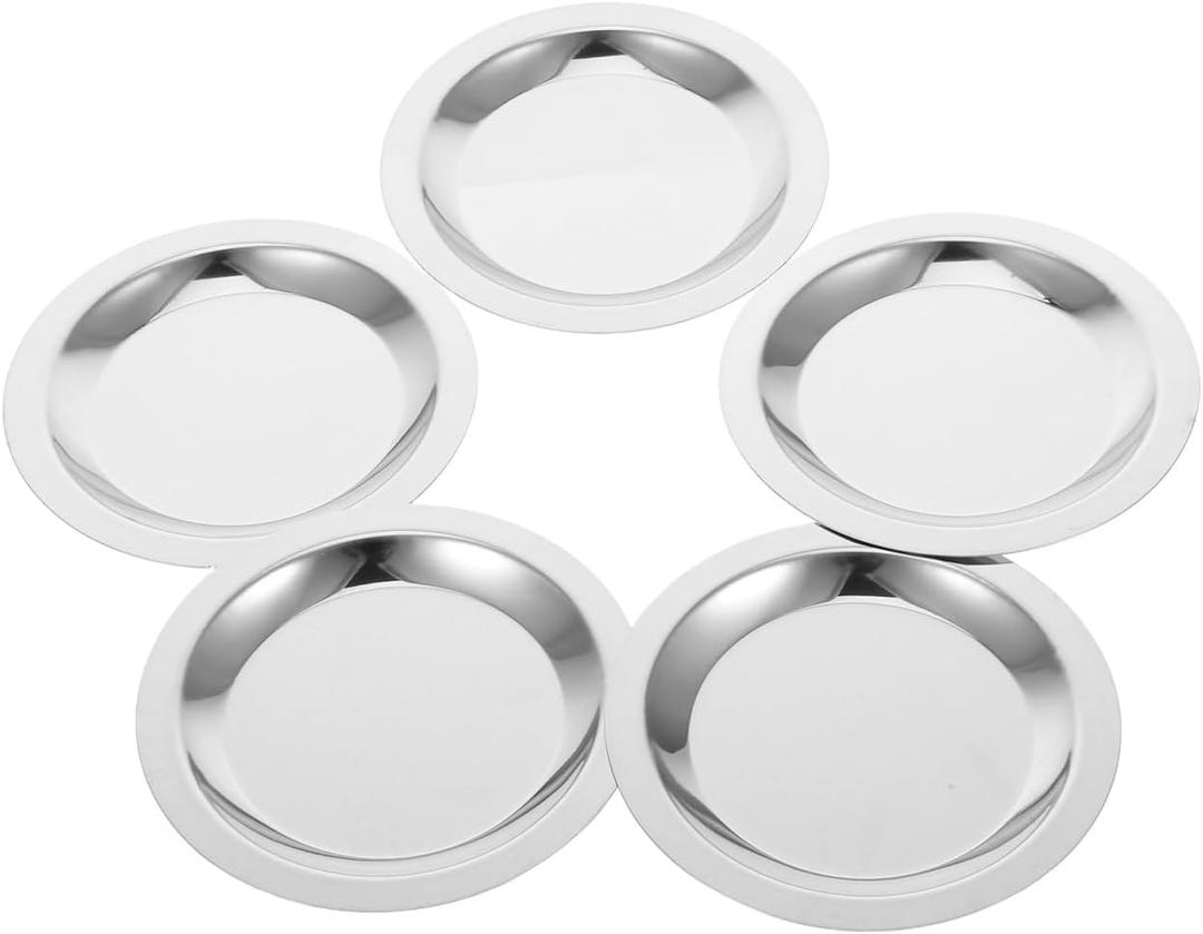Amosfun 5pcs Stainless Steel Wine Coasters - 3 Inch Bottom Size Dining Table Coffee Mug Mat Saucing Dish Plates