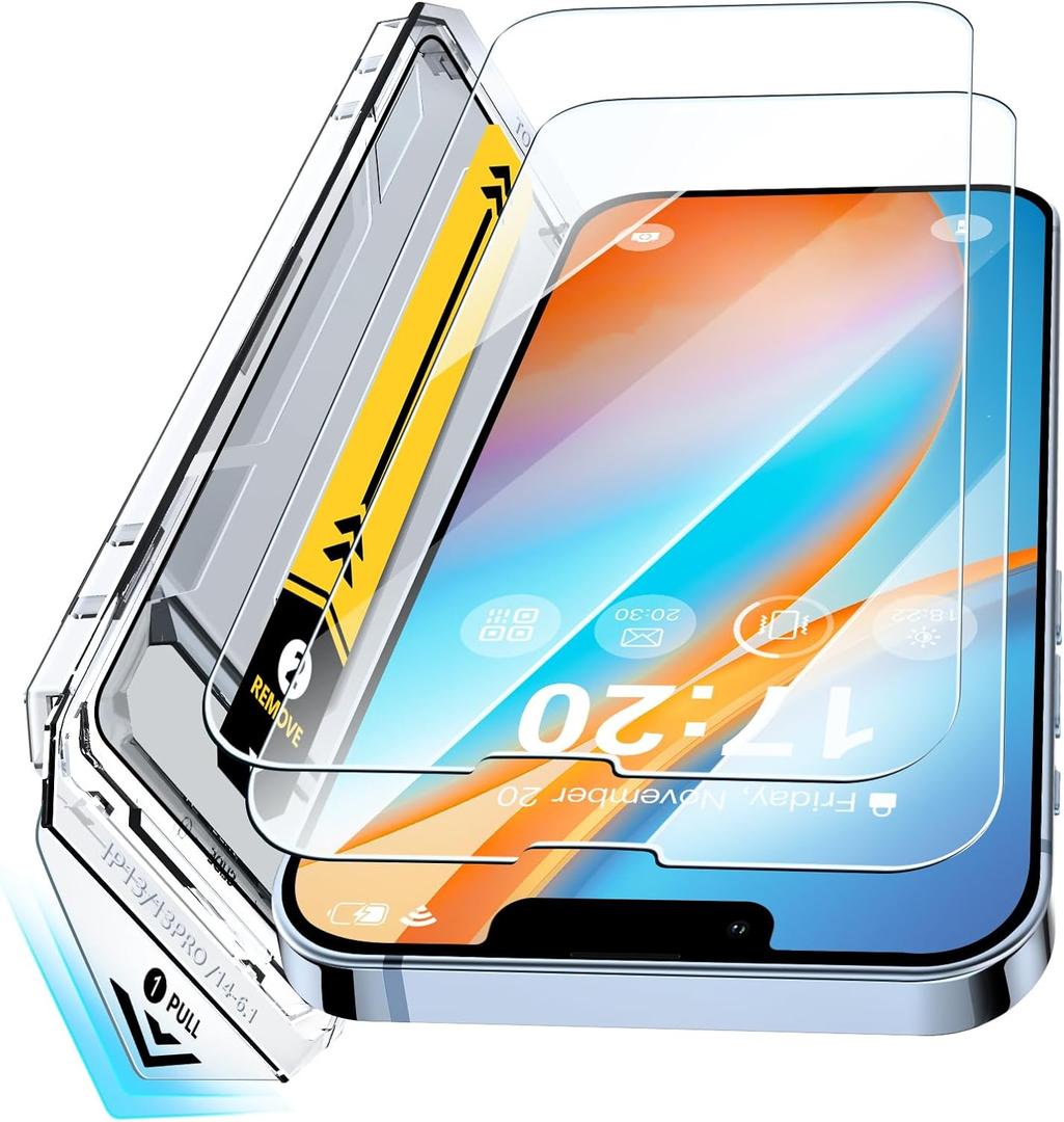 9H+ Tempered Glass Screen Protector for iPhone 13/14/13 Pro  2 Pack, Ultra-Thin 0.33mm Full Coverage, Bubble-Free Installation, Auto-Dust Removal, Case-Friendly, Crystal Clear HD Protection (Transparent)