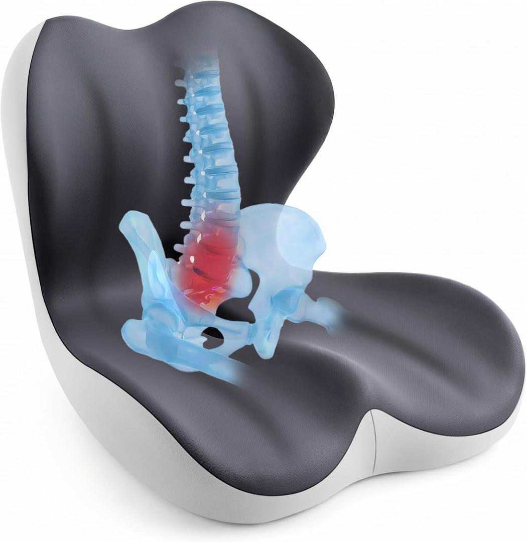 Back and Seat Cushion for Office, Back & Tailbone Pain Relief, Raised Cushion for Lumbar and Butt, Double-Sided Anti-Slip, Improves Sitting Posture, Ergonomic Memory Foam Lumbar Cushion
