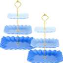 Lallisa 2 Pack Scalloped Cupcake Stand Dessert Plates Plastic Square Tiered Serving Stand Display Tower for Wedding, Birthday Party, Tea Party and Baby Shower(Blue Gradient)