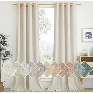 NICETOWN Natural Linen Curtains 84 inch Long 2 Panels Set, Grommet Top Thick Linen Burlap Semi Sheer Vertical Drapes Privacy Assured with Light Filtering for Bedroom/Living Room, W55 x L84