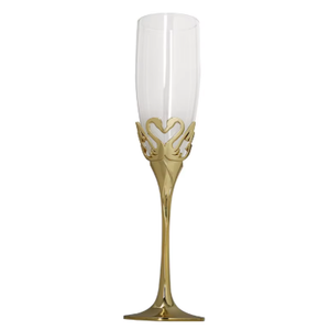 Luxury Champagne Glasses Flutes Set of 2 - Elegant Crystal Lead-Free 8oz Glass with Swan-Design Crystal-Accented Heart-shaped Zinc Alloy Base, for Weddings Party Birthday Anniversary Romantic Gifts, Gold