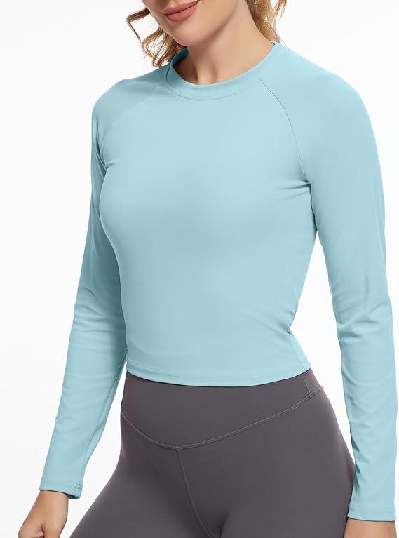 Womens Long Sleeve Crop Workout Tops Yoga Cropped Top Gym Shirts Athletic Clothes Slim Fit, Large Womens Long Sleeve Crop Workout Tops Yoga Cropped Top Gym Shirts Athletic Clothes Slim Fit, Large