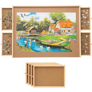 SNAIL Jumbo Wooden Jigsaw Puzzle Board Portable Puzzle Plateau with Storage Drawers for Adults, 34"x26" Large Jigsaw Puzzle Table with Smooth Fiberboard Work Surface for 1500 Pieces Puzzles, 34"x26"x1.6"