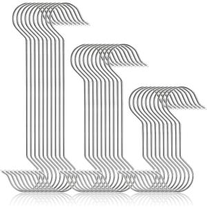 Frcctre 30 Pack Stainless Steel S Hooks Large S Shape Hanging Hooks, 8"/12"/16" Utility Heavy Duty Metal Long S Hook for Garden Kitchen Bathroom Wardrobe, Indoor & Outdoor Use