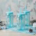 12 Pcs Winter Snowflake Christmas Cups Reusable 16 oz Acrylic Plastic Iced Coffee Cups with Lids and Straws Snowflake Drinking Blue Tumbler for Winter Xmas Decoration Party Gift Supplies