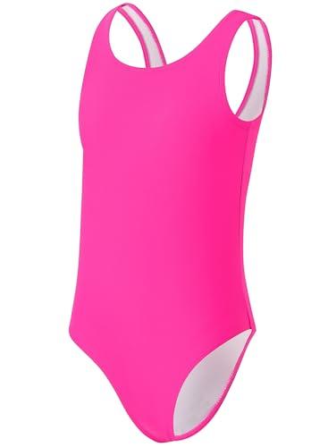 KIRACELLE Girls One Piece Swimsuit Solid Color Cute Bathing Suit, Swim Team Racing Competition Swimsuit, Girls Athletic Competitive Swimwear Quick Dry for Beach Hot Pink 3-4T