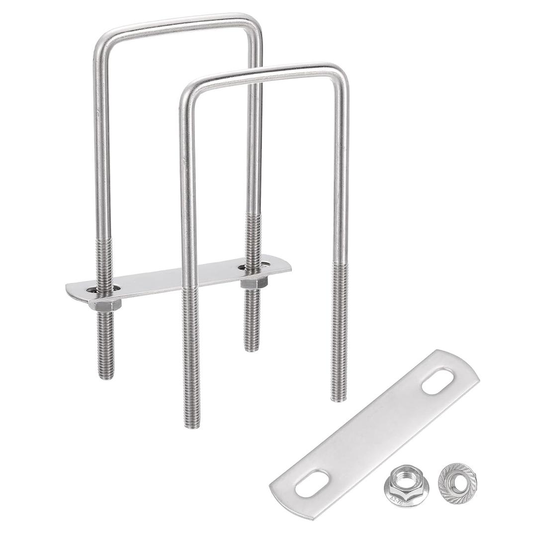 uxcell 2 Set 2" Inner Wide Square U Bolts, 4-3/4" Length 304 Stainless Steel U-Bolts with Flange Hexagon Nuts, Frame Plates for Trailer, Automotive, (50mm W x 120mm L)