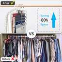 Magic Pants Hangers Space Saving - 2 Pack for Closet Multiple Layers Multifunctional Uses Rack Organizer for Trousers Scarves Slack (2 Pack with 10 Metal Clips)