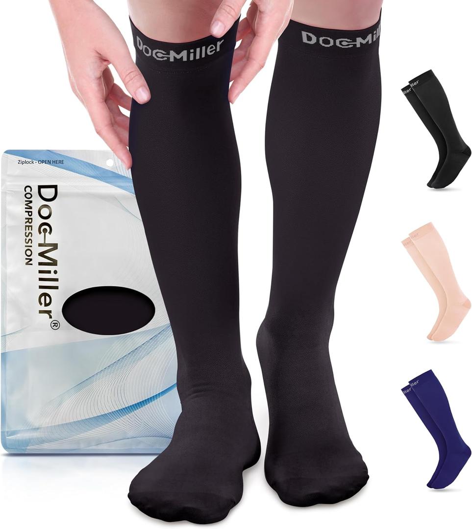 Doc Miller Compression Socks for Women and Men - 15-20mmHg - Graduated Compression Socks for Improved Circulation, Varicose Veins and Shin Splints (3X-Large, Black)