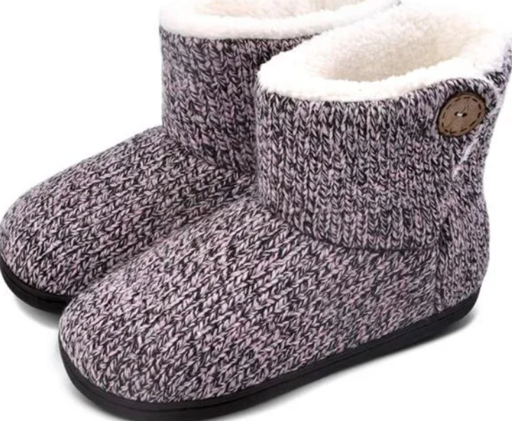 Parlovable Women's Bootie Slippers Warm Knit Plush Lining Boots Comfortable Memory Foam Slip-on Comfy House Shoes Breathable Indoor Winter (5-6, Purple)