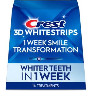 Crest 3D Whitestrips, 1 Week Smile Transformation, Whitestrips 3D White, Teeth Whitening Strip Kit, 14 Treatments (Each with 1 Upper/1 Lower), 28 Strips