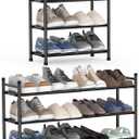 3 Tier Expandable Shoe Rack, Stackable Adjustable Shoe Rack for Closet, Metal Shoe Shelf Organizer Storage, Standing Small Shoe Racks for Front Door EntranceEntryway (Black)