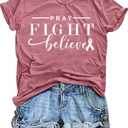 Breast Cancer Shirts for Women: Pink Ribbon T Shirt Cancer Fight Tops Inspirational Short Sleeve Tees (Pink, S)