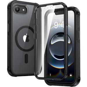 Diaclara Magnetic Designed for iPhone 17e Case & iPhone 16e Case, Full Body Rugged Case with Built-in Screen Protector,[Compatible with MagSafe] Soft Bumper for iPhone 16 17 E 6.1" (Clear Black)