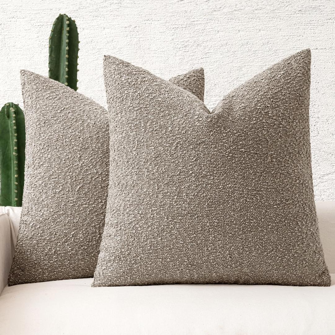 MIULEE 24x24 Inch Decorative Pillow Covers for Couch Bed Set of 2 Textured Boucle Neutral Throw Pillows Light Taupe Accent Solid Euro Cushion Pillowcase Cozy Soft Chair Sofa Livingroom Home Decor