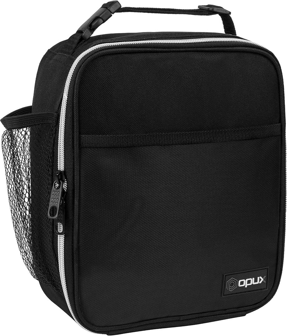 opux Premium Insulated Lunch Box, Soft School Lunch Bag for Kids Boys Girls, Leakproof Small Lunch Pail Men Women Work, Reusable Compact Cooler Tote Lunchbox for Office Adult, Black