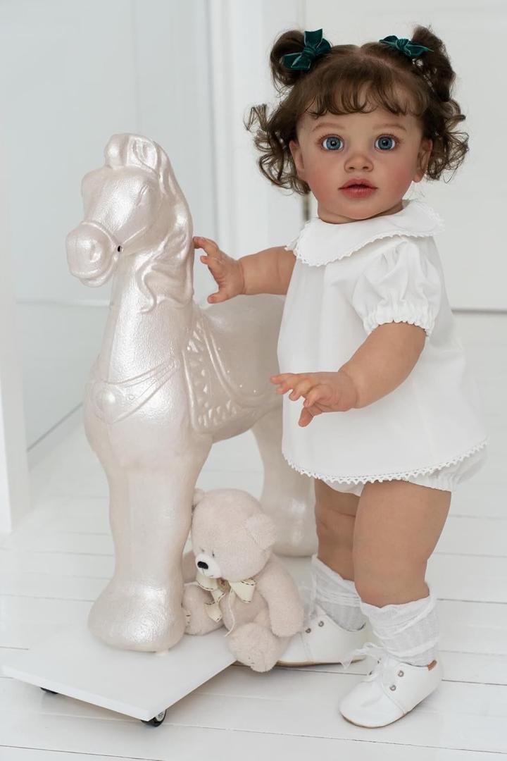 Angelbaby Big Realistic Reborn Baby Doll 26 Inch Life Size Reborn Toddler Girl Can Stand Lifelike Silicone Baby Toy Cute Newborn Children Doll Sets (White)