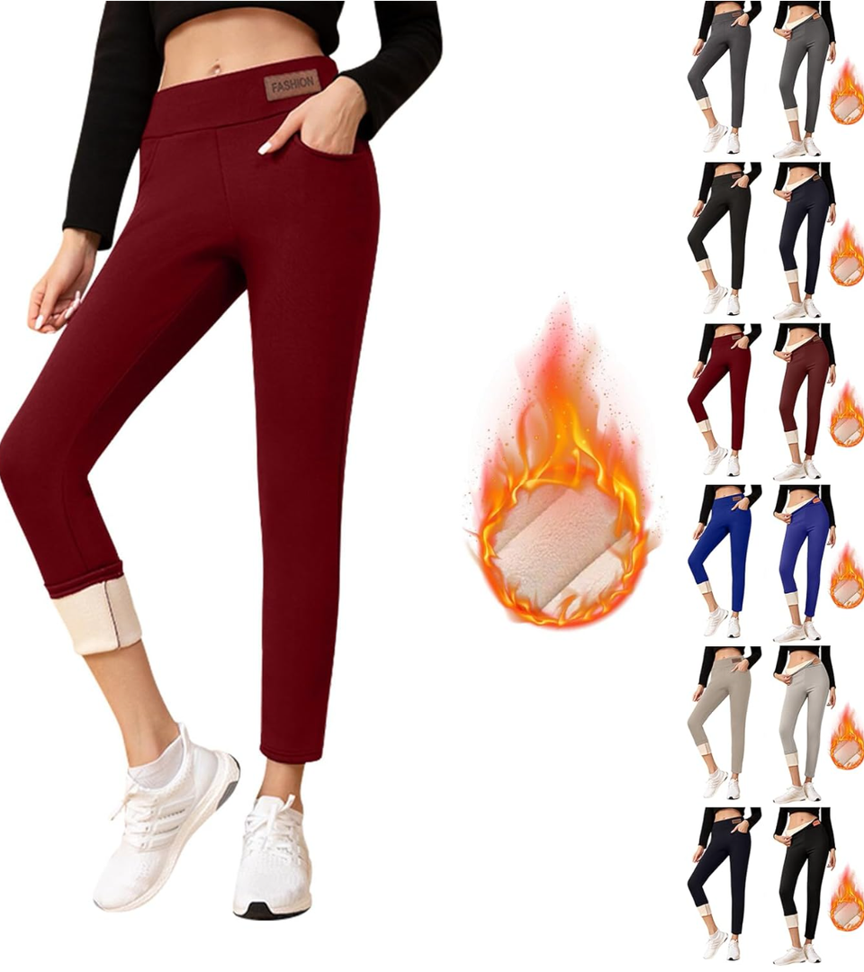 Fleece Lined Leggings Women with Pockets Warm Thick High Waisted Thermal Leggings Soft Wool Leggings Cold Weather size M